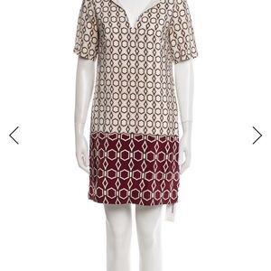 Tibi Cream and Burgundy Mini Dress